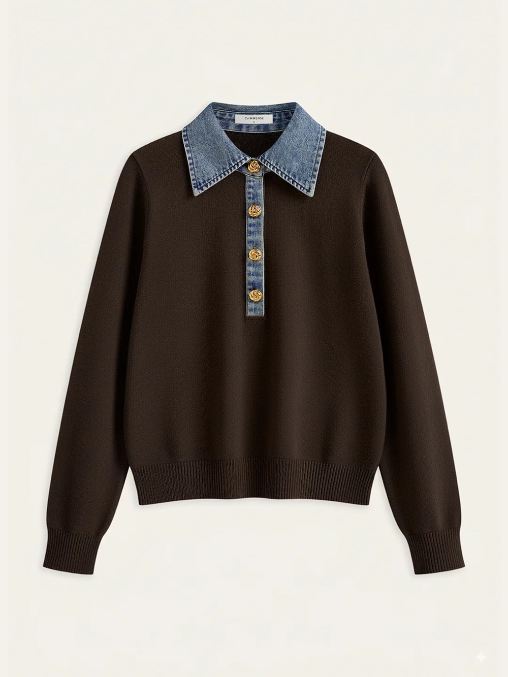 Denim Collar Wool Blend Knit Top